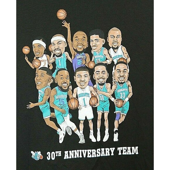 Charlotte Hornets T Shirt NBA 30th Anniversary 2018 Team Promo Black Size XL - Picture 4 of 6